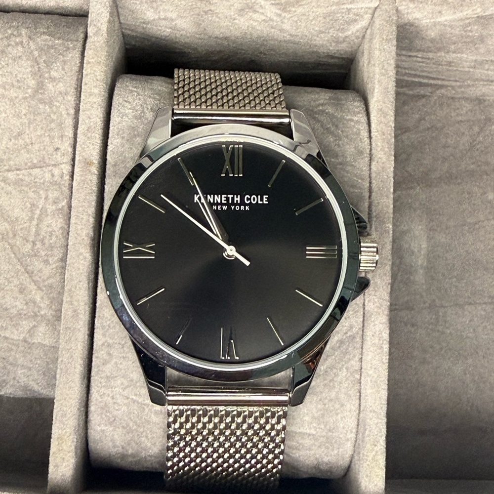 Kenneth Cole Black Dial Silver Mesh Watch